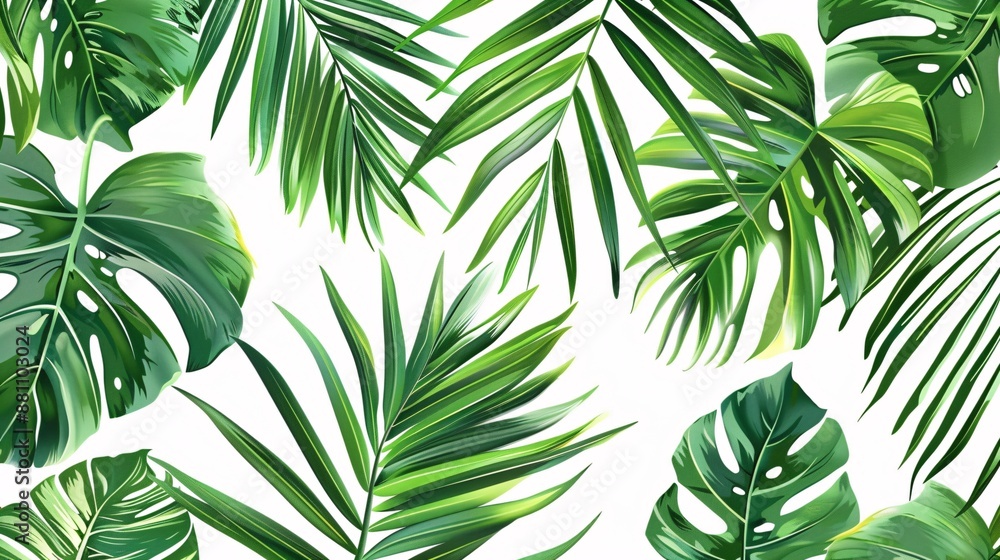Tropical palm leaves, jungle leaves seamless vector floral pattern background Tropical palm leaves, jungle leaves seamless vector floral pattern background