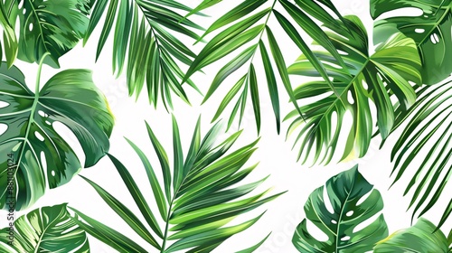 Tropical palm leaves, jungle leaves seamless vector floral pattern background © Muhammad