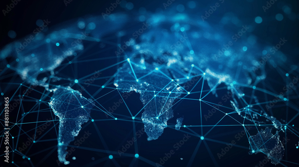 Obraz premium Abstract world map, concept of global network and connectivity, international data transfer and cyber technology, worldwide business
