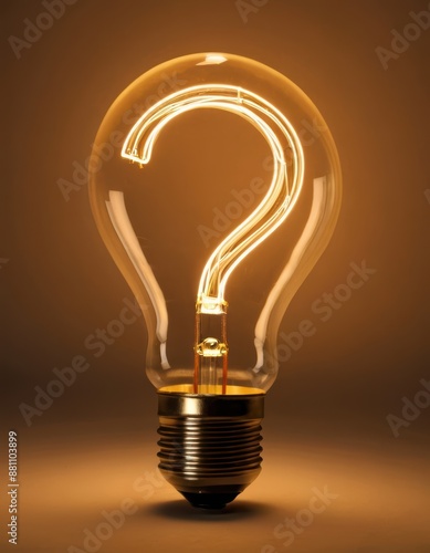 Light bulb with a luminous thread in the form of a question mark