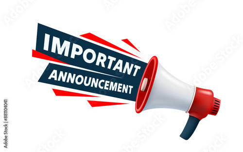 Important Announcement, megaphone announces news. Vector illustration