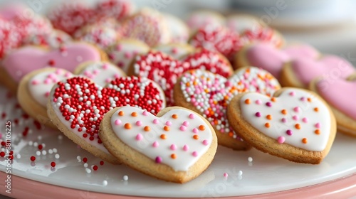 A charming display of Valentine's Day cookies, each decorated with red and pink icing © fivan