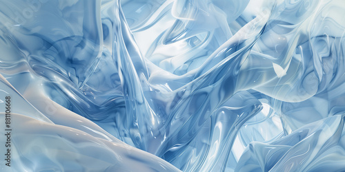 A mesmerizing abstract composition featuring fluid, glass-like blue and white shapes, ideal for backgrounds, design, and artistic inspiration