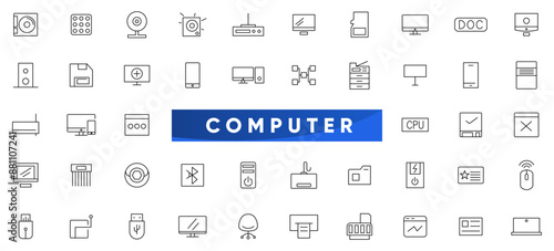 Computer line icon set. Laptop, smartphone, electronics, desktop, device and technology outline icon collection. UI thin outline icons.