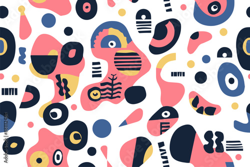  Cute cartoon monsters seamless pattern. Cosmic little aliens smile textile print design. Kids mutant fashion character trendy style vector illustration