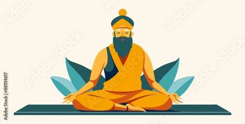 Man exercise meditation in lotus pose or guru practicing yoga for improve mental health and achieve a state of relaxation and calm, leisure and calmness