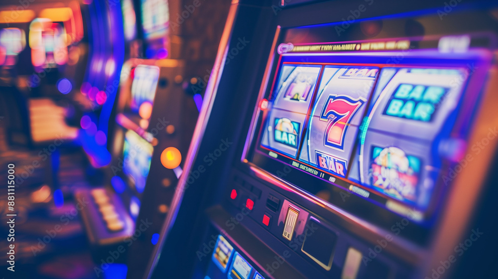 People playing the roulette in a casino. Slot machine in casino. Spending bonus points on a gamble