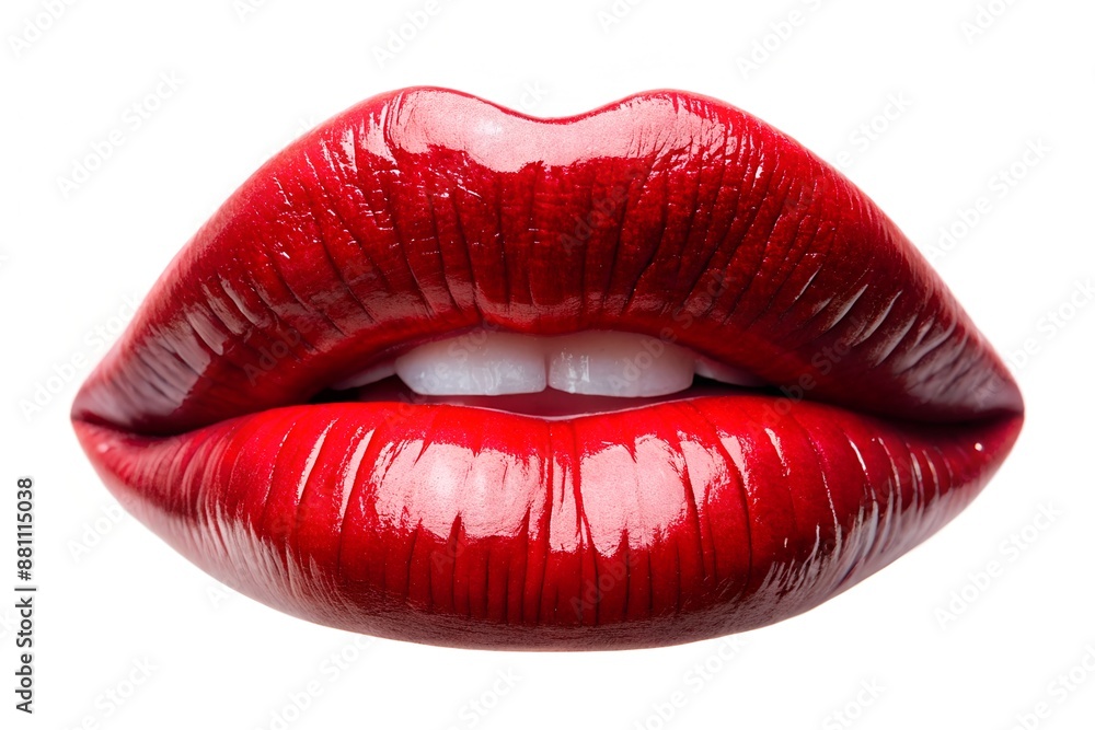 Close Up of Red Lips With Glossy Finish. Generative AI