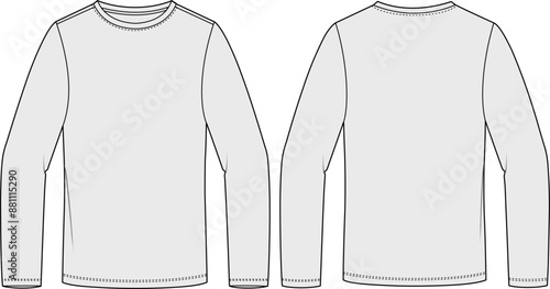 Long-sleeve t-shirt technical CAD fashion illustration front and back views