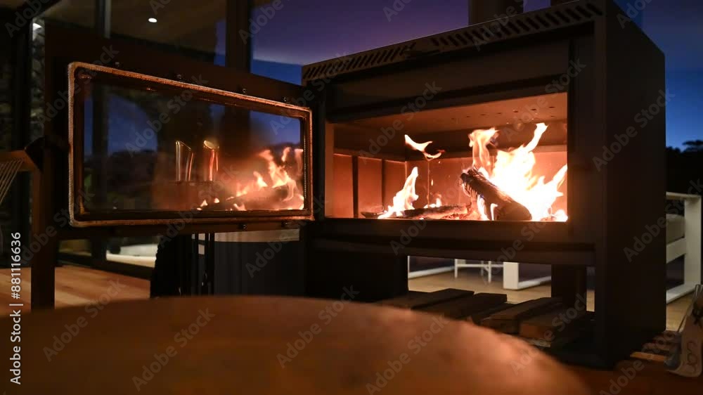 Lareira acessa, para aquecer a casa no inverno dofrio intenso da serra