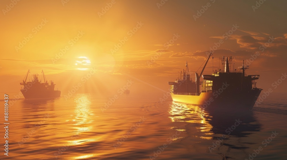 Fototapeta premium Cargo vessels on the horizon