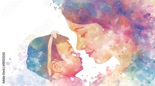Mother and new born baby watercolor background