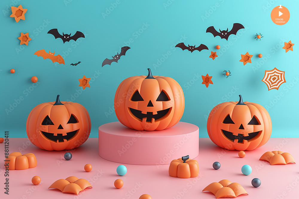 A Halloween display of pumpkins and bats A Halloween display of pumpkins and bats