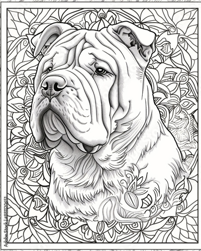 Coloring page portrait of a bulldog
 photo