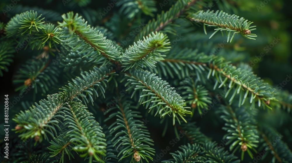 Close up of a green fir tree branch with a fluffy appearance ideal for Christmas wallpaper Close up of a green fir tree branch with a fluffy appearance ideal for Christmas wallpaper
