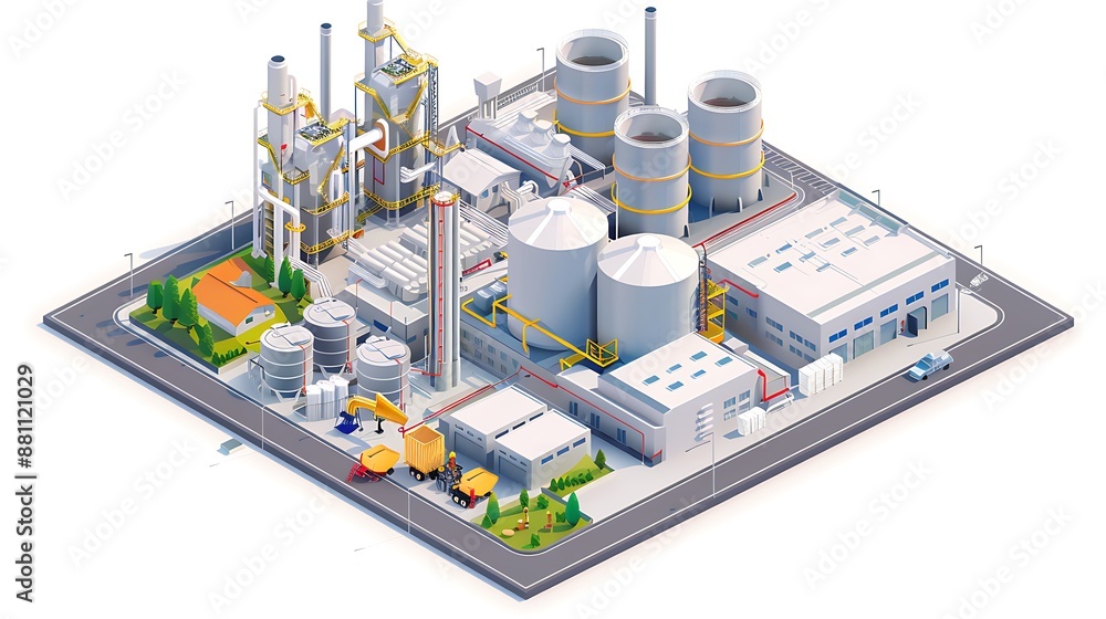 Isometric Cityscape with Industrial Buildings and Infrastructure Isometric Cityscape with Industrial Buildings and Infrastructure