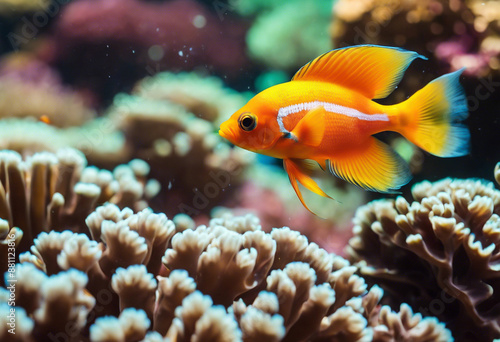 Close up with an exotic yellow fish underwater photo