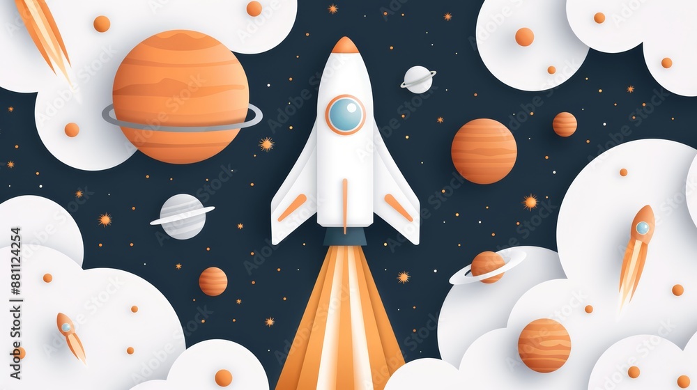 Intelligent flat design top view theme space exploration cartoon drawing vivid, realistic, cinematic, 8k, very detailed Intelligent flat design top view theme space exploration cartoon drawing vivid, realistic, cinematic, 8k, very detailed