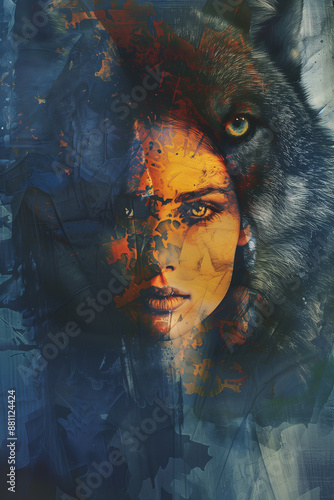 Wolf girl portrait with copy space for book cover