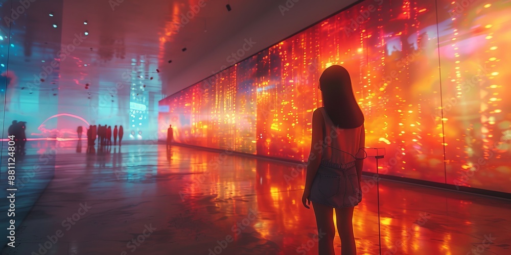 Fototapeta premium Futuristic art gallery with augmented reality installations