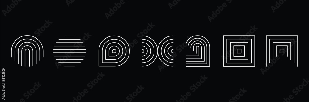 Set of outlined geometric arch icon collection. Contemporary mid century thin outlined abstract shapes. Vector Illustration. Set of outlined geometric arch icon collection. Contemporary mid century thin outlined abstract shapes. Vector Illustration.