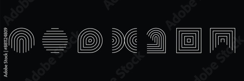 Set of outlined geometric arch icon collection. Contemporary mid century thin outlined abstract shapes. Vector Illustration.