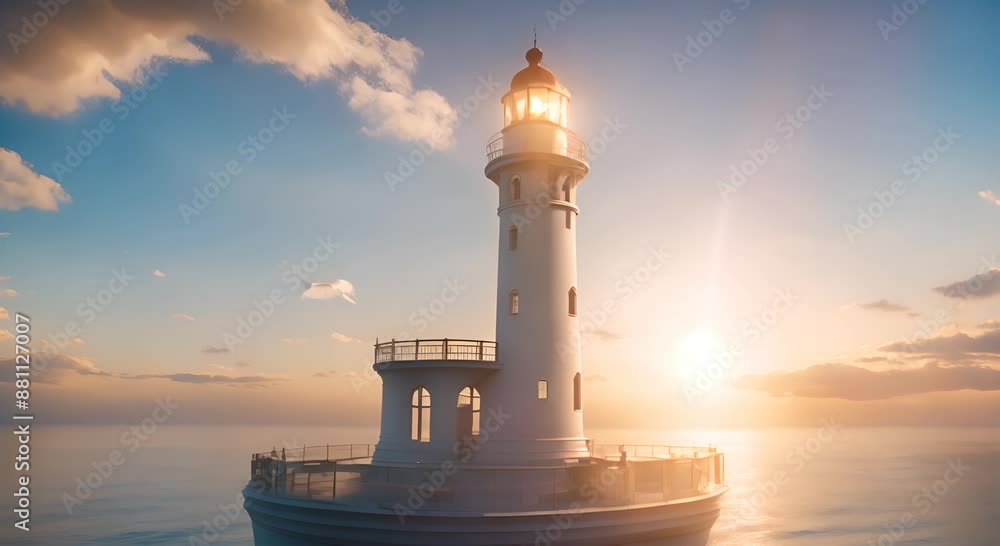An angelic being floating in midair stands in majestic silence a lighthouse of peace and tranquillity 4k animation