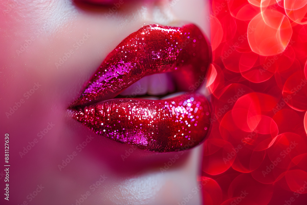 Sensual lips with intense red lip gloss, radiating fiery elegance in every smile. Sensual lips with intense red lip gloss, radiating fiery elegance in every smile.