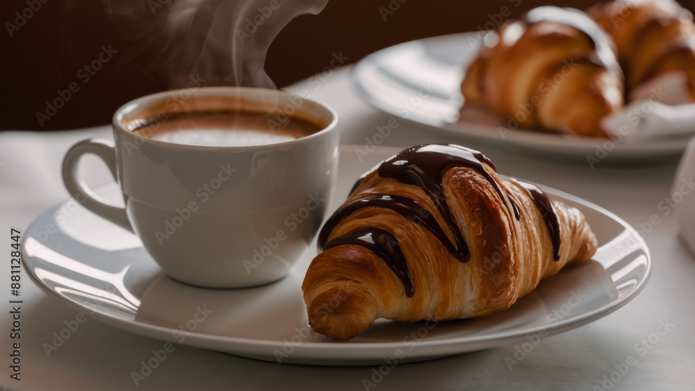 cup of coffee and croissant cup of coffee and croissant