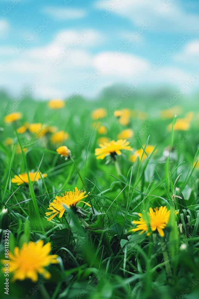 Field of bright yellow flowers with a clear blue sky in the background, ideal for use in illustrations and designs related to nature, sunshine, or optimism Field of bright yellow flowers with a clear blue sky in the background, ideal for use in illustrations and designs related to nature, sunshine, or optimism