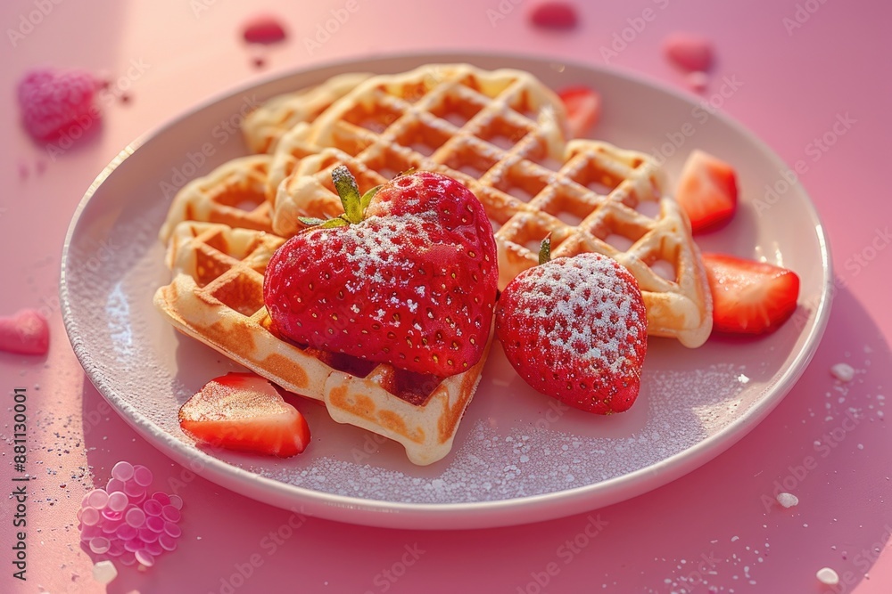 Waffles with Strawberries and Powdered Sugar Waffles with Strawberries and Powdered Sugar
