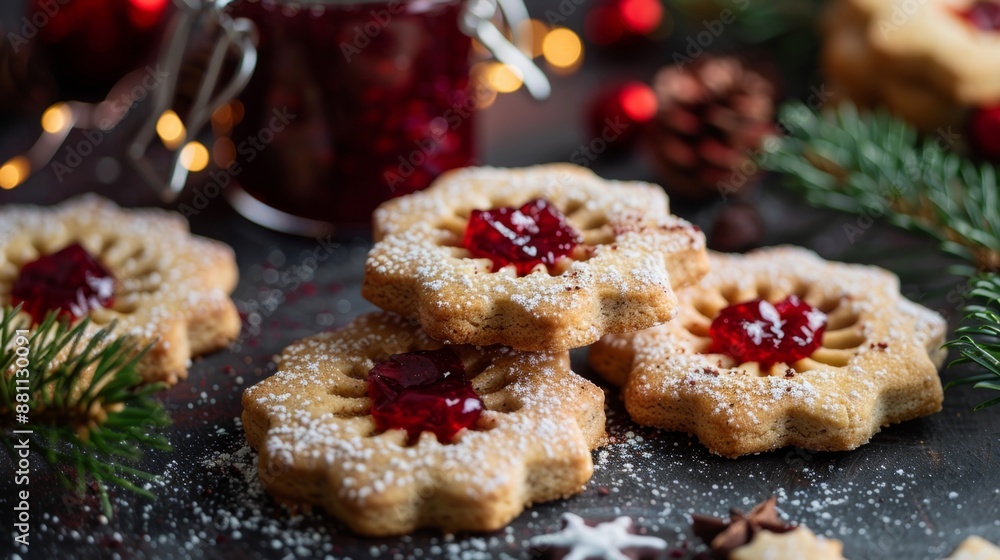 Festive Christmas Cookies with Vibrant Red Jam Filling Festive Christmas Cookies with Vibrant Red Jam Filling