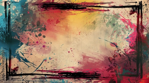 Abstract Colorful Paint Splatter Background with Artistic Frame