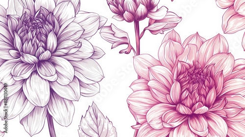 Vibrant Floral Pattern Design with Hand-Drawn Dahlias and Petunias