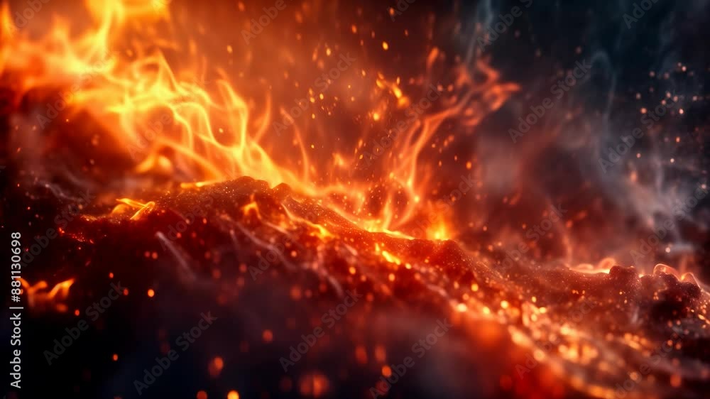Orange flames rise from the burning embers of a campfire Orange flames rise from the burning embers of a campfire