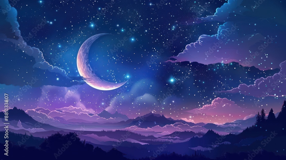 Crescent Moon and Starry Night Crescent Moon and Starry Night