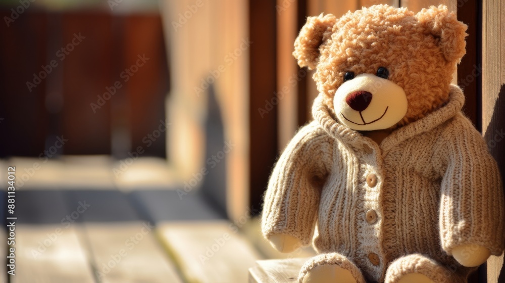 Obraz premium Casually dressed teddy bear with big smile in funky cartoon style on dark blue background