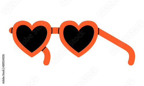 Hand drawn cute cartoon illustration of heart shaped glasses. Flat vector first sight love in colored doodle style. Rose-colored vision icon. Valentine's Day print. Romantic feelings. Isolated.