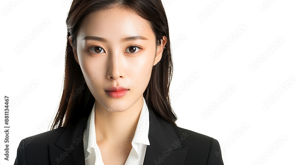 Elegant Asian woman, straight hair, Korean makeup, business suit, white background 32k, full ultra HD, high resolution Elegant Asian woman, straight hair, Korean makeup, business suit, white background 32k, full ultra HD, high resolution