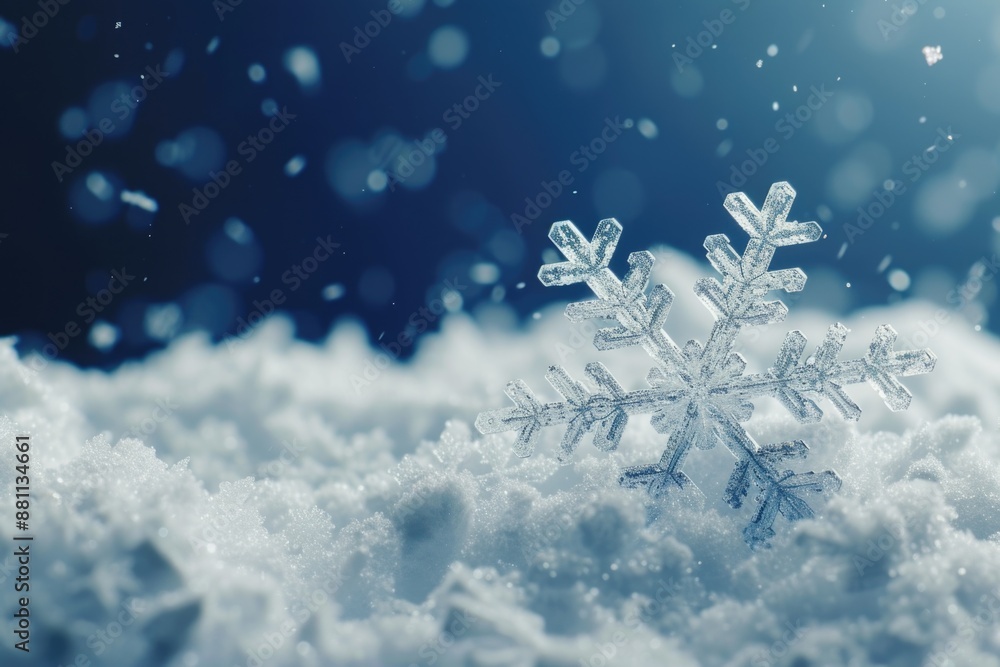 A delicate snowflake perched on top of a snowy pile, perfect for winter-themed designs and projects A delicate snowflake perched on top of a snowy pile, perfect for winter-themed designs and projects