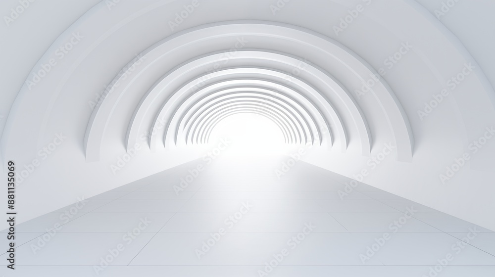 Naklejka premium Modern White Tunnel with Curved Arches and Bright Lighting Design