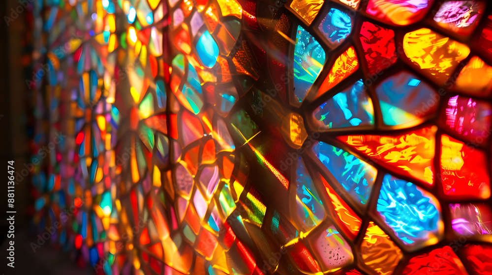 Fototapeta premium A colorful stained glass window with a blue circle in the middle