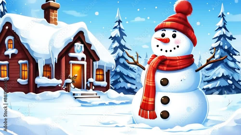 Animated winter wonderland with a cheerful snowman and Santa Claus Animated winter wonderland with a cheerful snowman and Santa Claus