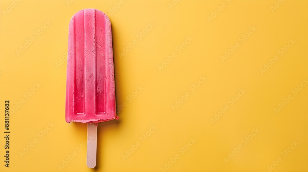 Pink Popsicle on a summery yellow Background with Copy Space Pink Popsicle on a summery yellow Background with Copy Space