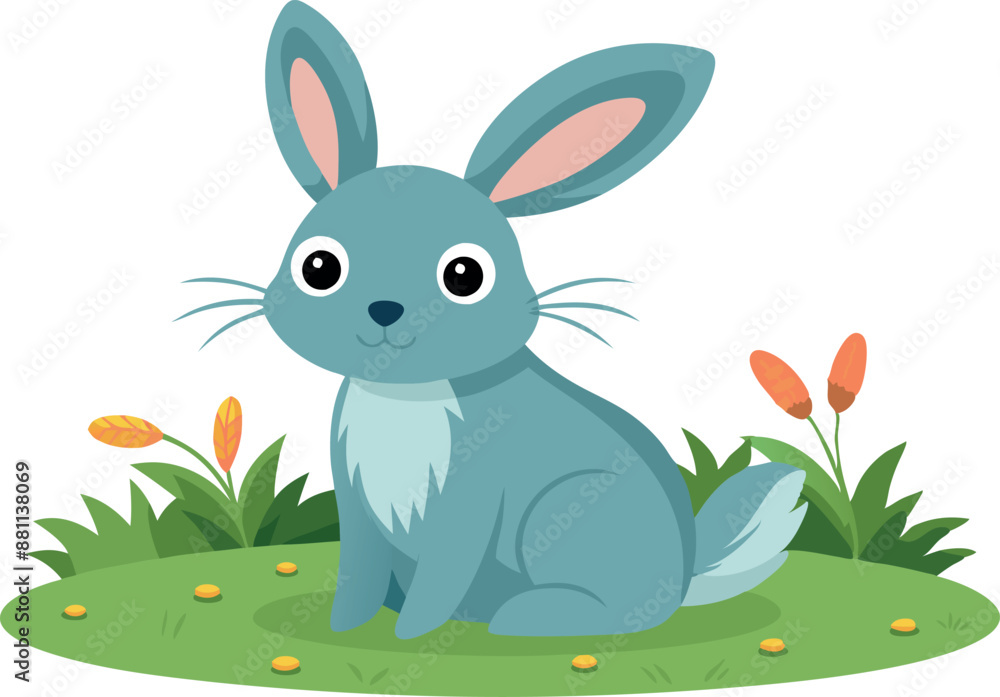 Blue bunny sitting on grass Blue bunny sitting on grass