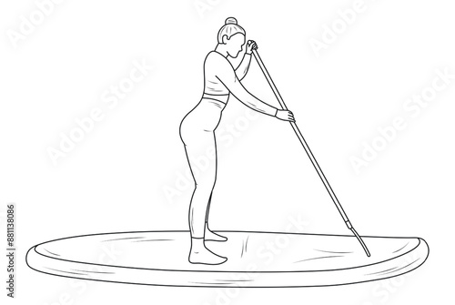 Girl on a paddleboard with a paddle silhouette sketch