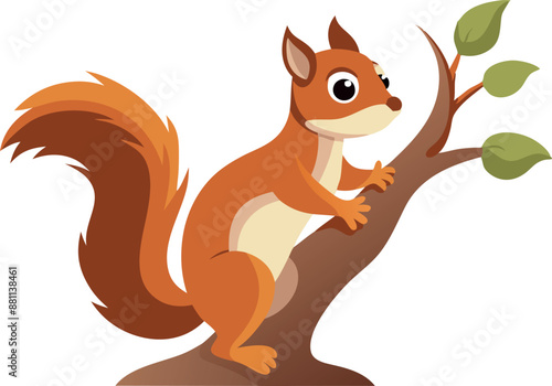 Squirrel climbing on a tree branch