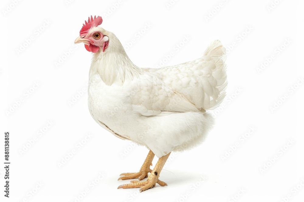 Fototapeta premium the beside view of a Serama Chicken, left side view, white copy space on right, dutch angle view, isolated on white background