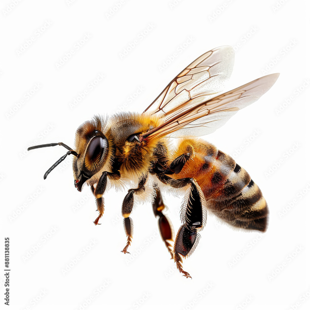 An impressive bee in flight, isolated against a transparent background, macro shot of an exceptional pollinator. An impressive bee in flight, isolated against a transparent background, macro shot of an exceptional pollinator.