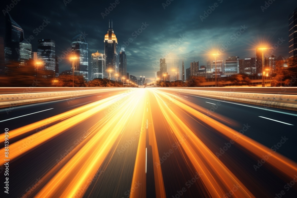 City highway traffic with motion blur in abstract long exposure capturing dynamic night transport City highway traffic with motion blur in abstract long exposure capturing dynamic night transport